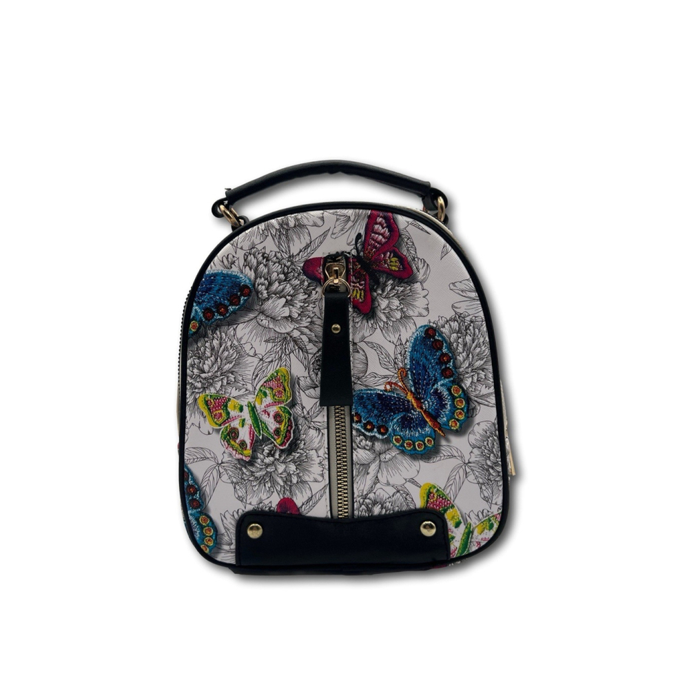 New Luxie Collection Mini Backpack Purse Pink Blue Butterfly Black White Flowers